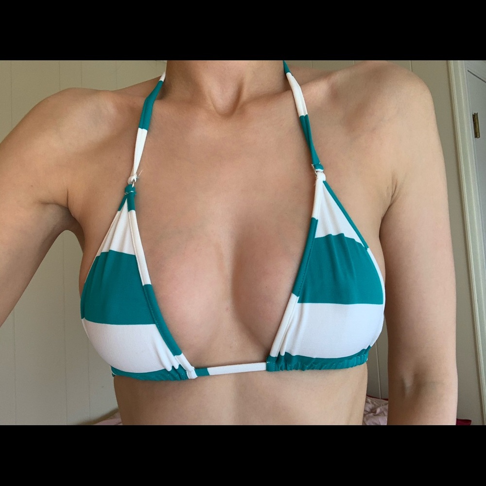 Wicked weasel teal sailor stripe bikini top L